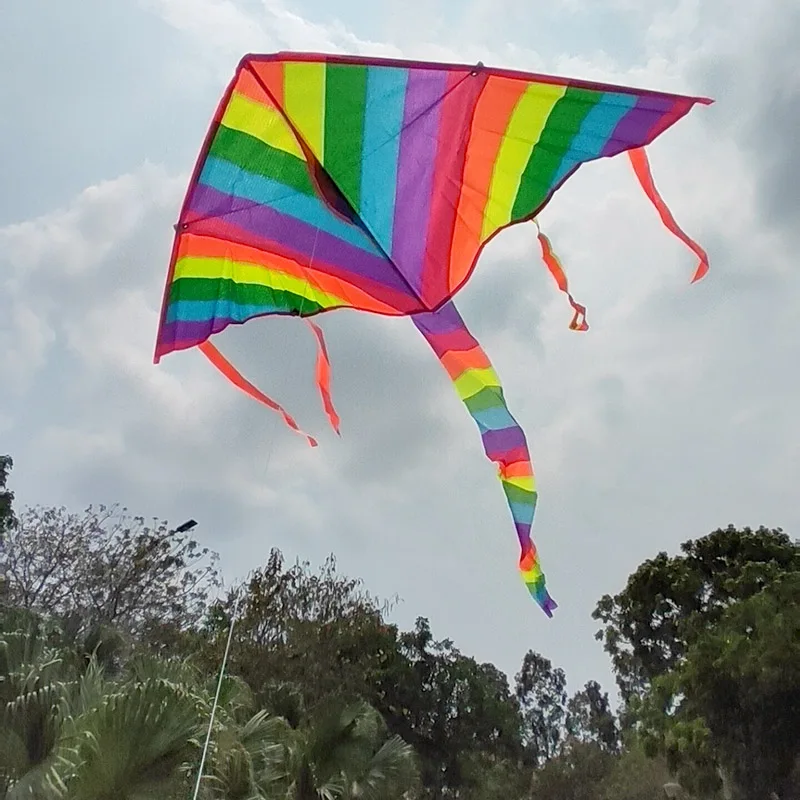 Outdoor Toys Large Triangle Kite Long Tails with Handle Kite Colorful Adults for - £9.37 GBP
