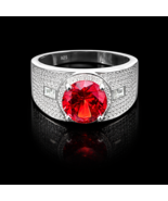 sterling silver 925 ring for men red topaz solid silver men ring - $143.48