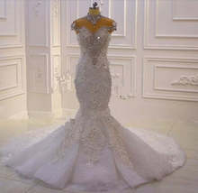  3D Flowers And Fully Beaded Luxury Mermaid/Trumpet/Fit To Flare Gown - £1,885.43 GBP