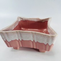 Drip Glaze Square Ceramic Planter Vintage Pink and White MCM Mid Century - £18.71 GBP