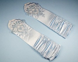 Bridal Prom Costume Adult Satin Fingerless Gloves Lt Blue Elbow Length P... - £10.06 GBP