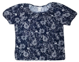 Rebecca Malone Navy Blue White Shimmery Sequins Floral Blouse Size Medium - £3.89 GBP