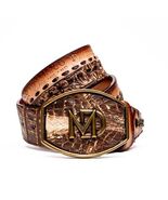 Montana Caiman and Calfskin Western Belt Stone Brown - $280.00