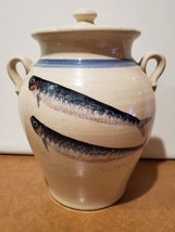 Stoneware Studio Pottery Signed Crock With Lid Handpainted Fish Made In Greece - £78.94 GBP