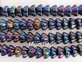 25 8 mm Czech Glass Bell Flower Beads: Iris - Blue - $50.81 MXN