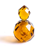 Vintage Czech Art Deco Cut Amber Glass Perfume Bottle w/ Stopper - £27.37 GBP