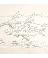 1960-70s Original Art Pencil Drawing Trout Fish Swimming OOAK Unsigned D... - $68.37 CAD