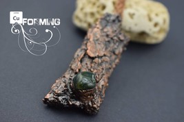 Copper electroformed real olive bark necklace Pendant with green Agate crystal s - £30.67 GBP