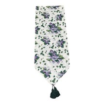 Purple Violets Floral Table Runner Dresser Scarf With Tassel 13x70 Cotta... - £22.38 GBP