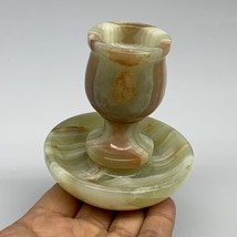 297g, 3.3&quot;x1.5&quot;x3&quot;, Natural Green Onyx Candle Holder Gemstone Hand Carved, B3212 - £35.71 GBP