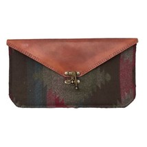 Reagan &amp; Rose Small Tooled Brown Leather Multi Blanket Print Envelope Cl... - £16.13 GBP