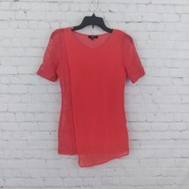 Very J Blouse Womens Medium Red Orange Short Sleeve Asymmetrical Mesh Top - £14.13 GBP