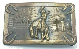 NOS Antique Vintage Brass Belt Buckle Cowboy Western Bucking Bronco Embossed - £13.97 GBP