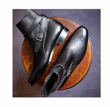 Handmade Mens Black Leather Jodhpurs Boots, Men Black Monk Strap Ankle Boot - £142.63 GBP