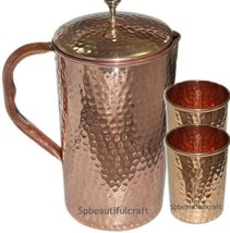 Pure Copper Water Jug Pitcher Hammered Drinking Tumbler Ayurveda Health ... - £22.88 GBP+