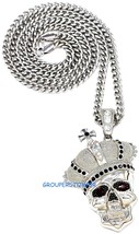 Skull Ruby Red Eyed Crowned Crystal Rhinestone Pendant with or Without Necklace - £10.24 GBP+