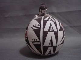 Handmade Acoma Pueblo Minature Pottery Bowl with Boy Peering Insidel, Si... - $29.99