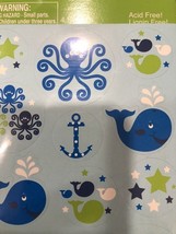 4 sheets of STICKERS blue WHALES OCEAN PREPPY WITH OCTOPUS ANCHORS AND S... - $2.57