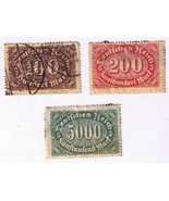 Stamps Germany Deutsches Reich 1920s 3 Values 100, 200. 5000 Marks Used - £1.72 GBP