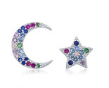 Crescent moon and star rainbow cz stud Women&#39;s Earrings .925 Silver 280105 - $69.00