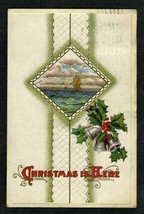 1914 Greeting Christmas Card Xmas Antique Correspondence Bells Ship B PC... - $9.99