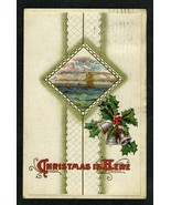 1914 Greeting Christmas Card Xmas Antique Correspondence Bells Ship B PC... - $9.99