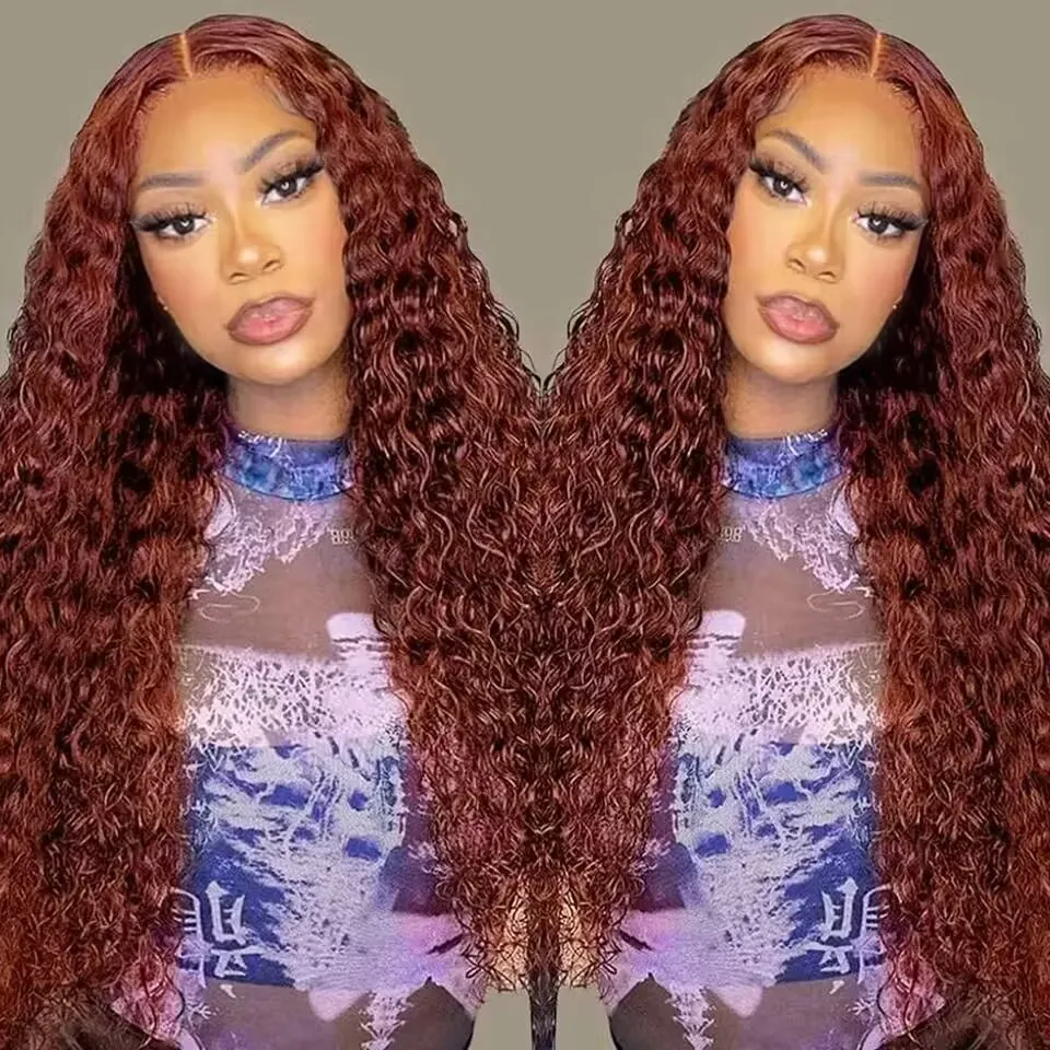 Reddish Brown 13x4 HD Transparent Deep Wave frontal wig  Pre Plucked Colored - £93.66 GBP+