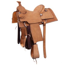 Western Premium Leather Barrel Racing Trail Horse Saddle Covered Roper Stirrups - £378.49 GBP+