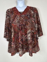 ND New Directions Womens Plus Size 2X Boho Paisley Velvet Neck Top Slit Sleeve - £11.04 GBP