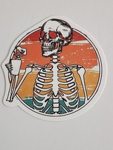 Skeleton Drinking Out of Cup Multicolor Background Sticker Decal Embelli... - £1.83 GBP