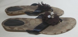 COACH Charm Flip Flops Logo Flat Sandals Brown Patent Leather Serenity Women 8 - £26.36 GBP