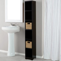 Slim Wood Storage Tower Cabinet or Baskets Bathroom Kitchen Dorm Apartment Black - £19.65 GBP+
