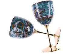 Japanese Kutani Hand Painted Goblets with brass bases - £112.96 GBP