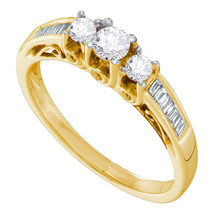 14k Yellow Gold Round Diamond 3-stone Bridal Wedding Engagement Ring 1/2 Ctw - £638.56 GBP
