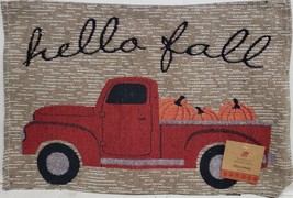 Set Of 4 Same Tapestry Placemats,13&quot;x19&quot;, Red Truck With Pumpkins, Hello Fall,Hc - £15.91 GBP