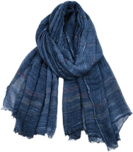 Unisex Striped Soft Scarf Cotton Linen Lightweight Large Scarves 75 X 35 Inches - £17.94 GBP