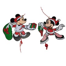 Disney Mickey Minnie Mouse Pull String Christmas Tree Ornament Santa Set Wood - £23.46 GBP