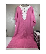 Vintage Stan Herman Housecoat Duster Pink Embroidered Top Size Large - €28,21 EUR