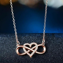 0.90Ct Cubic Zirconia Heart Shape Infinity Pendant Necklace 14K Rose Gold Finish - £90.19 GBP