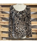 Anthropologie AZI Animal Print Sequined Long Sleeve Shirt Woman&#39;s Size L... - $19.79