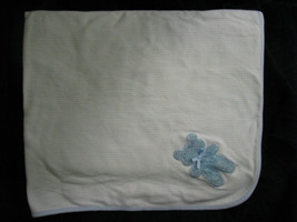 Carters Baby Boy Blanket White Blue Teddy Bear Plaid Square Grid Cotton Swaddle - £12.40 GBP
