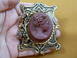 (CL21-35) Exquisite Woman Burgundy Cameo Rose Frame Brass Pin Pendant Jewelry - $40.19