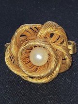 Vintage Pearl  Scarf Clip Gold Tone Flower Faux Pearl Round Wired Gold T... - $14.00