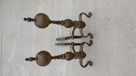 Brass Andirons 21&quot;H heavy square cut bolts on bottoms patina taller than photo - $199.00