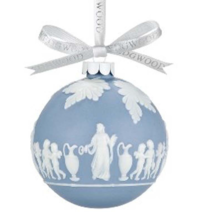 Wedgwood Blue Icon Jasperware Ball Ornament 3&quot; White Raised Relief 2009 New - £39.48 GBP