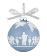 Wedgwood Blue Icon Jasperware Ball Ornament 3&quot; White Raised Relief 2009 New - £39.48 GBP