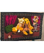Vintage Tapestry Wall Hanging Cotton Cat Dog Chick Made In Turkey 52.5x34.5 - $56.95 CAD