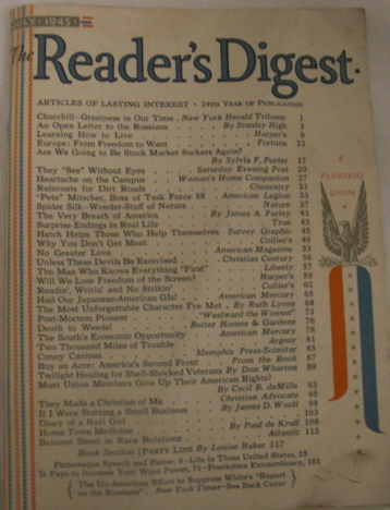 Reader’s Digest, July 1945, 24th year of publication, Volume 47. No. 279.  - $25.00
