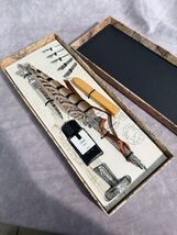 Vintage Elegant Feather Quill Pen and Black Ink Set 6 Tips Sealing Wax - $19.79