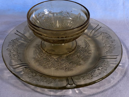 Amber Sharon Sherbet And 7.5 Inch Salad Plate Depression Glass - £11.95 GBP